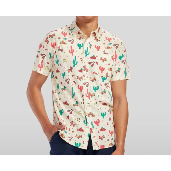 Tipsy Elves Cantina Captain Shirt Mens L Southwest Pinata Cactus AOP Party Cinco - Picture 1 of 9